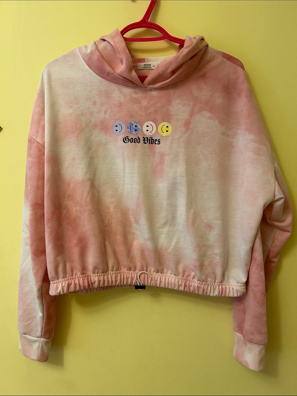 Ardene Pink and Cream Tie-Dye Cropped Hoodie